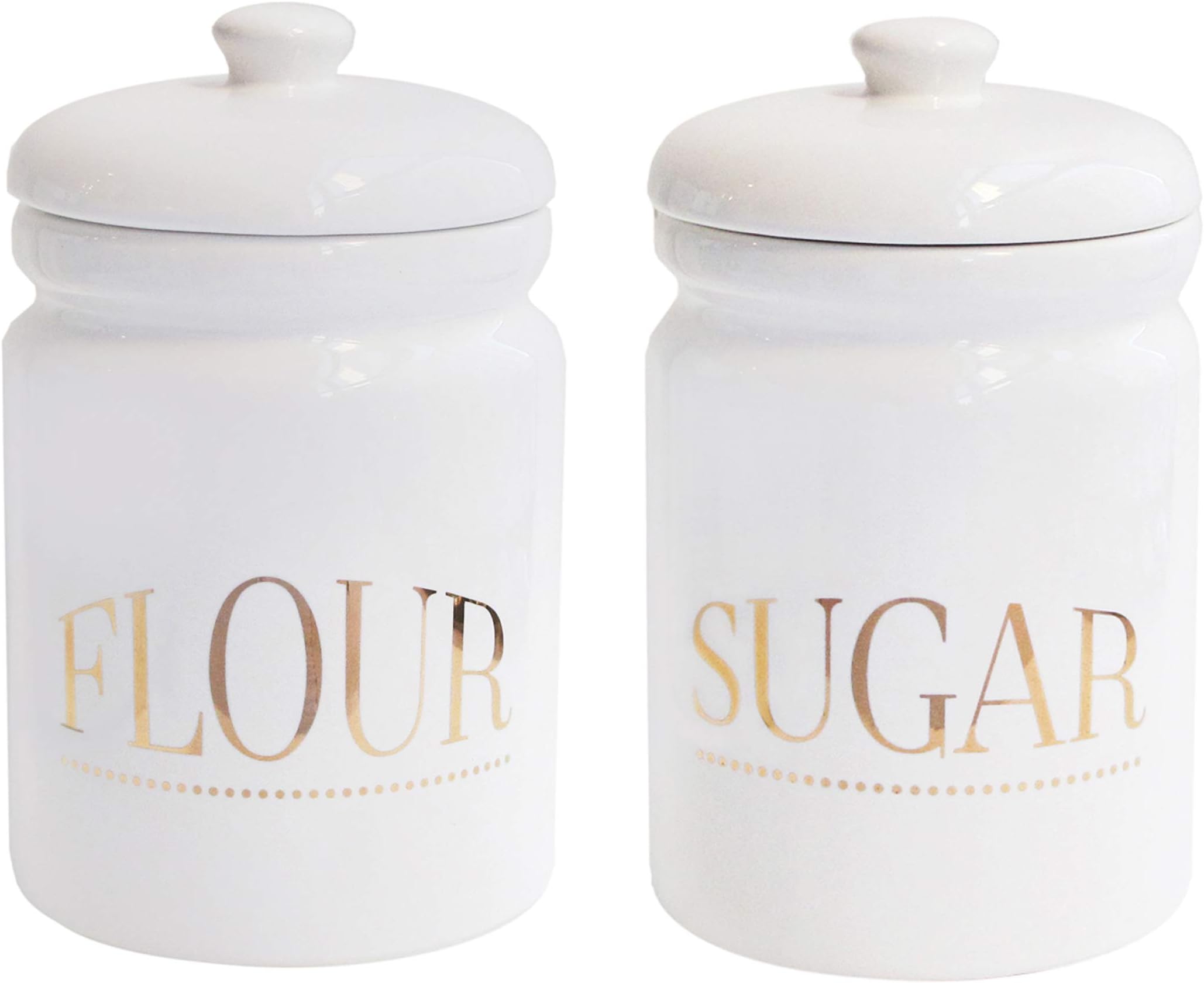 American Atelier Flour and Sugar Canister Set 2-Piece Ceramic Jars Chic Design With Lids for Cookies, Candy, Coffee, Flour, Sugar, Rice, Pasta, Cereal & More