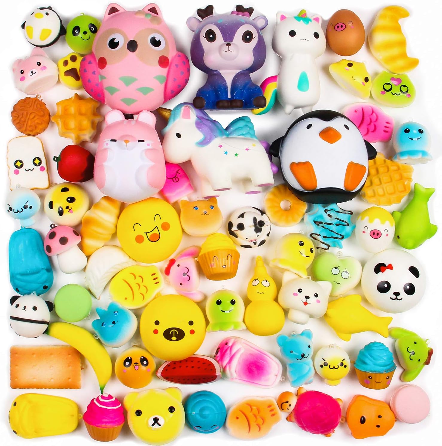 BeYumi Random 16Pcs Squeeze Toys for Kids, Including 1Pc Jumbo Toy and 15Pcs Mini Toys, Kawaii Soft Cream Scented Food and Animal Slow Rising Stress Relief Toys Goodie Bag Egg Filler Party Favor Gifts