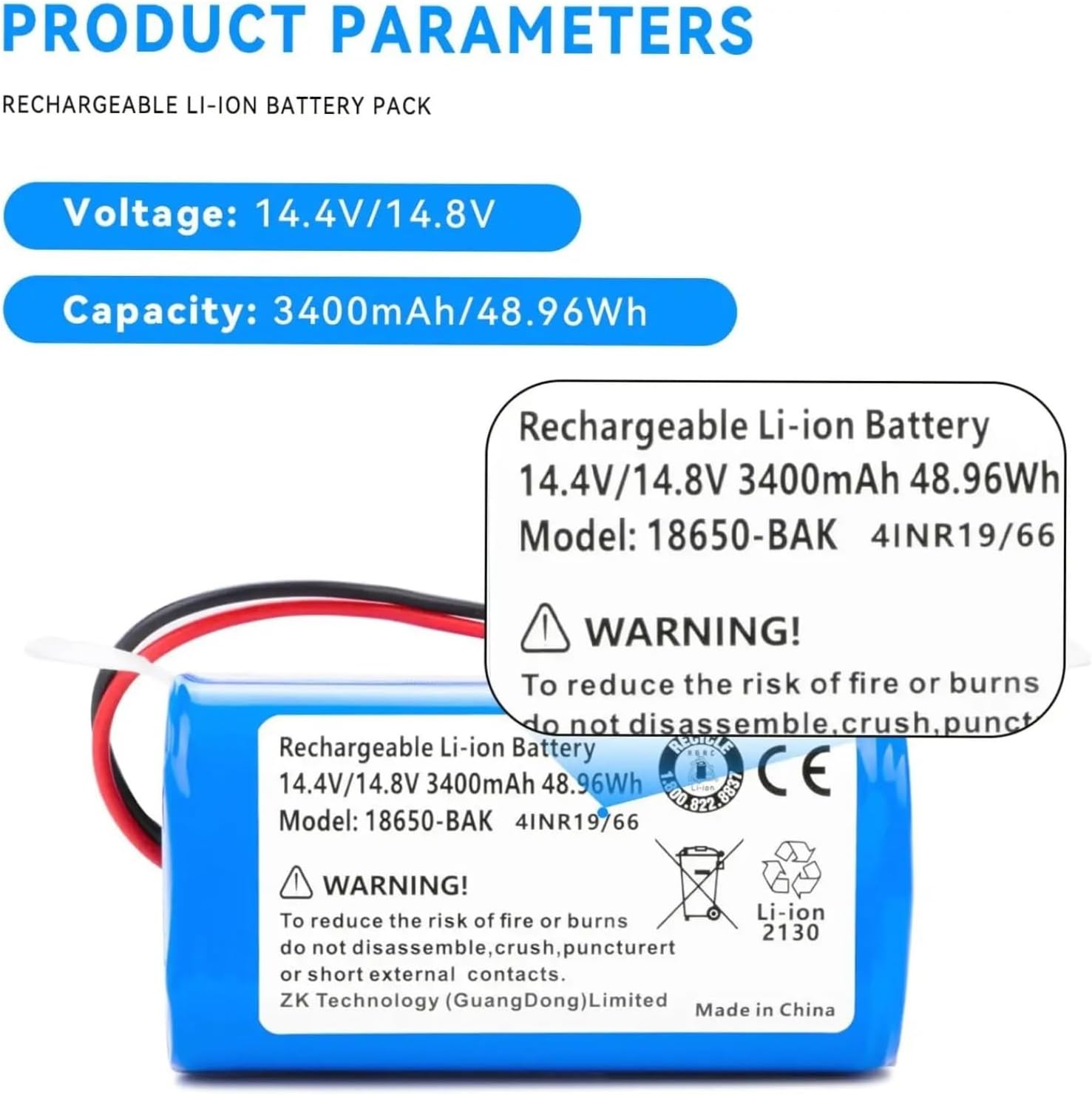 14.4V 3600mAh Robot Vacuum Cleaner Battery Replacement,Compatible For Bagotte BG800, BG850,Compatible For Coredy R750