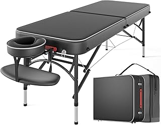 CLORIS 84" Professional Massage Table Portable Reinforced Aluminium Leg Hold Up to 1100LBS 2 Folding Lightweight Spa Salon Tattoo Massage Bed Height Adjustable with Carrying Bag Black