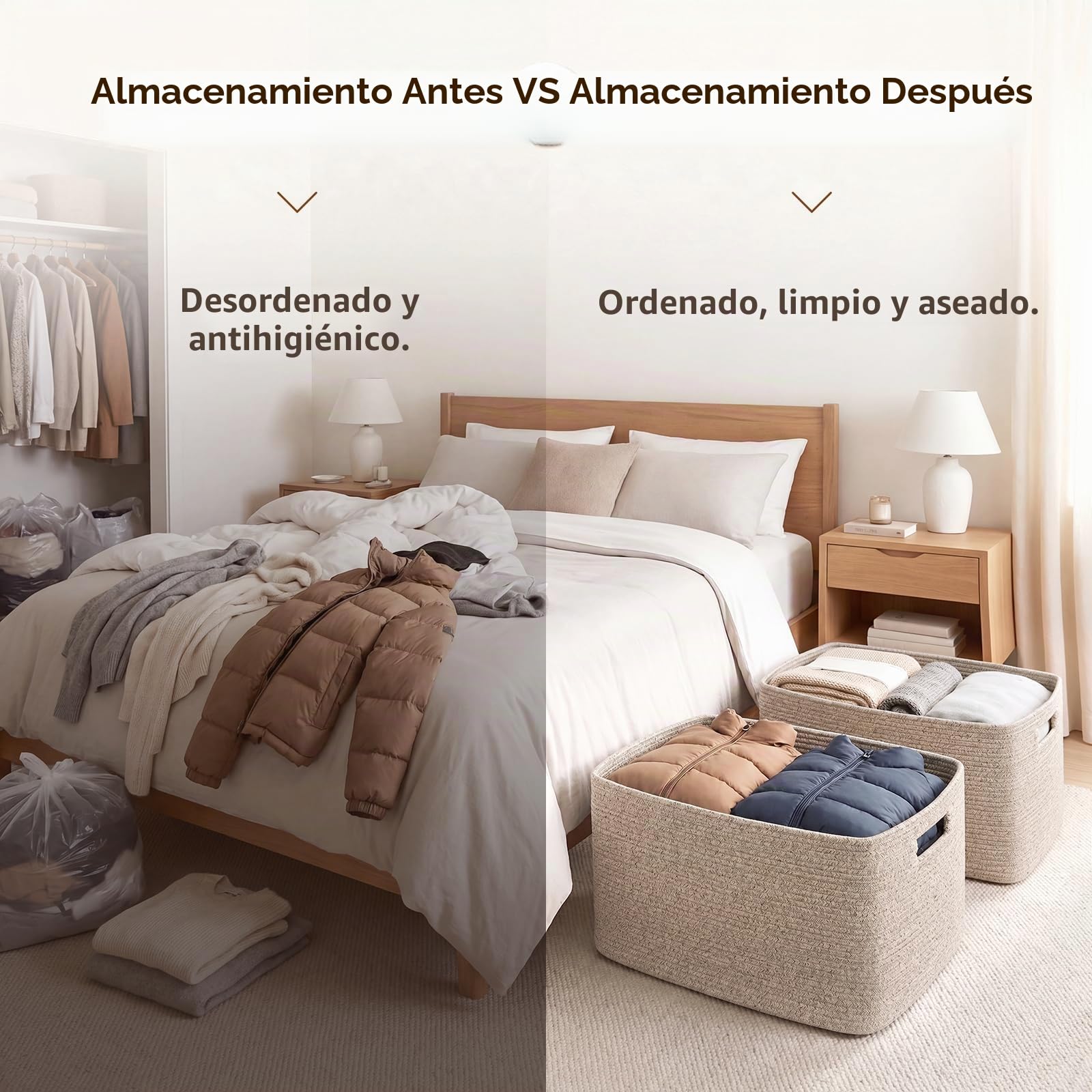 OIAHOMY Cesta grande con asa para almacenamiento de mantas, tejida con cuerda de algodón, 75 litros, 55,88 x 43,18 x 30,48 cm, para sala de estar, para juguetes, habitación infantil, marrón veteado