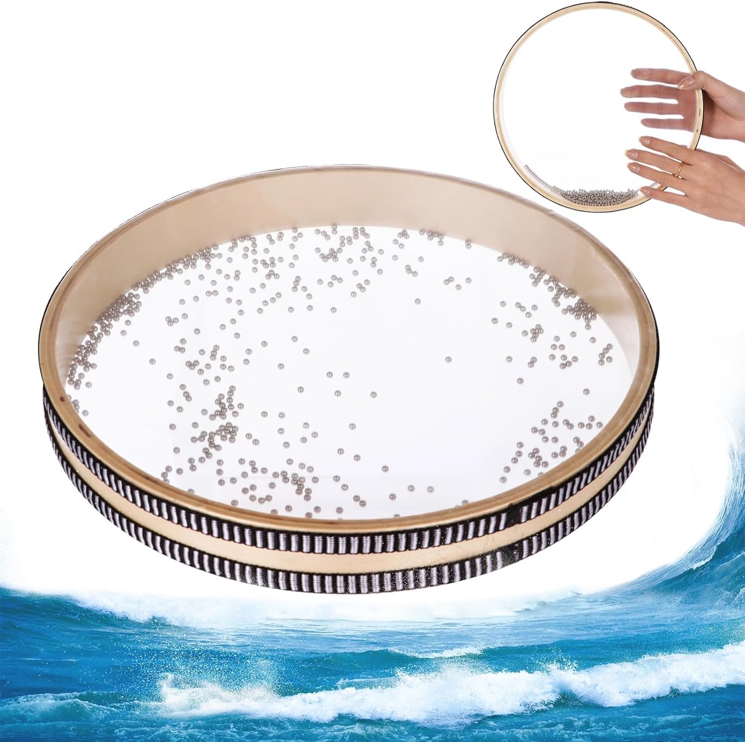 Tambour océanique de 25,4 cm, tambour sonore de 25,4 cm pour méditation et relaxation, tambour de pluie de couleur naturelle pour soulager le stress, instruments de guérison sonore de l'océan pour