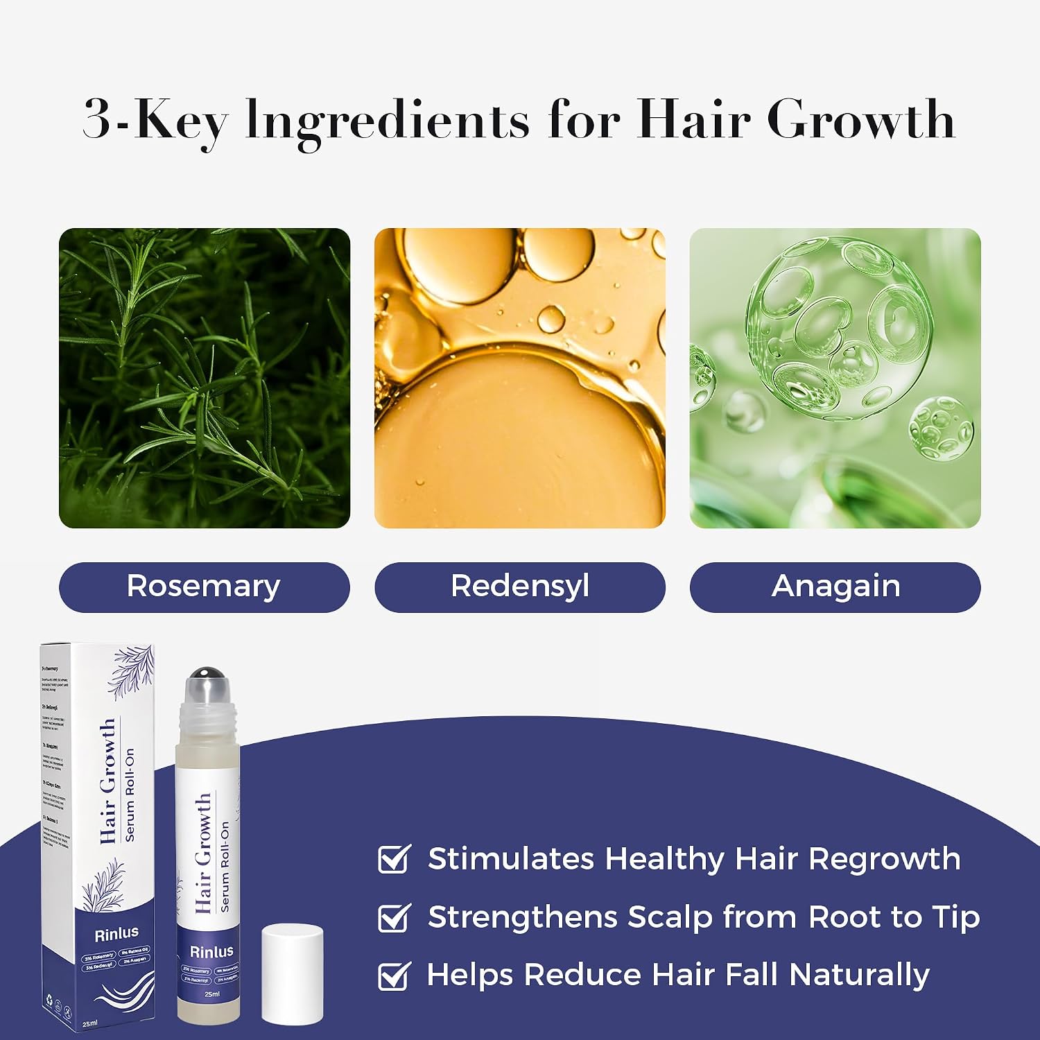 Hair Growth Serum-Roll On, 2 PCS Rosemary & Batana oil, No-Rinse | For Thinning Hair & All Hair Men & Women