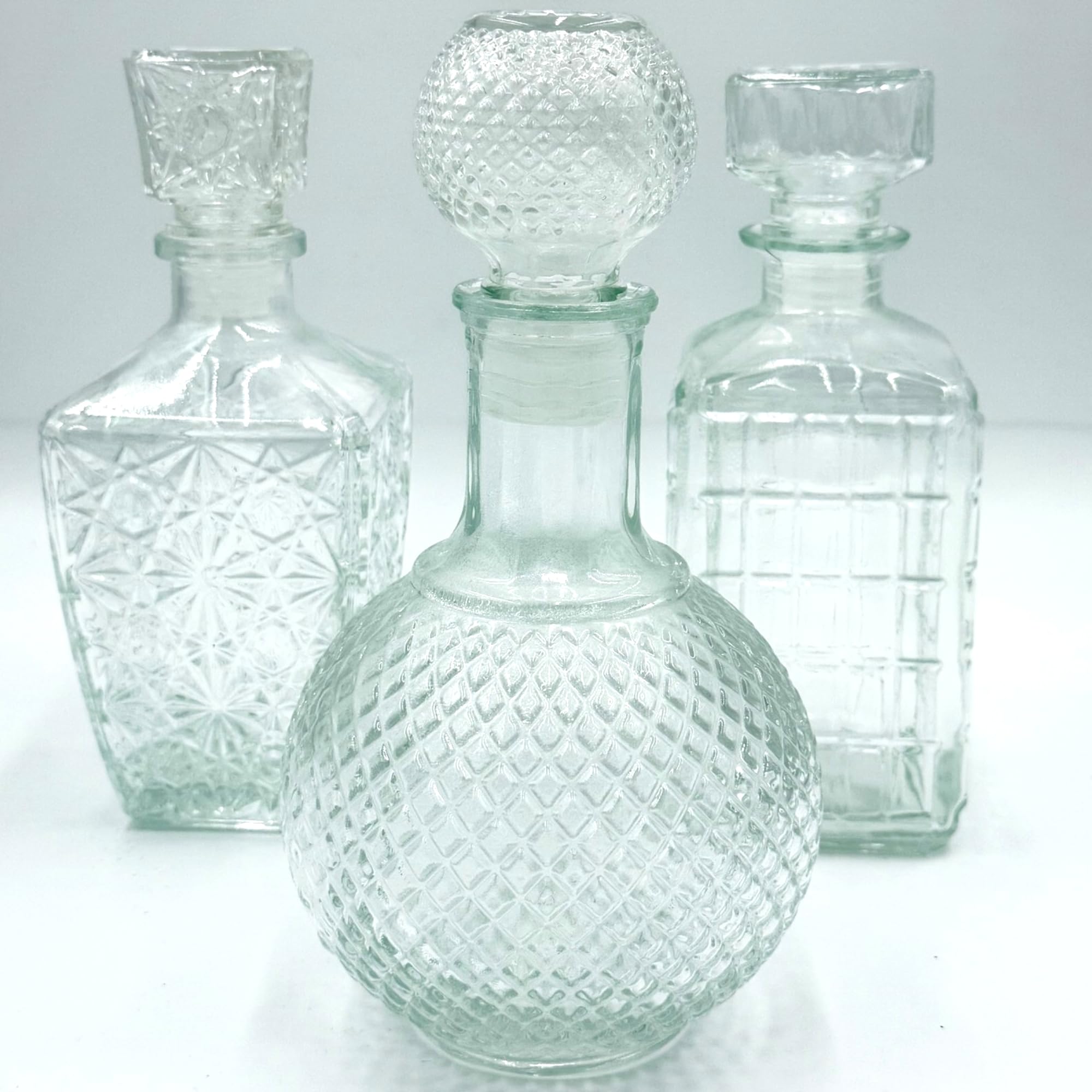 Premium Whiskey Decanter Set - Lead-Free, Airtight Stoppers - Includes 3 Unique Shapes: Diamond, Square, and Round - Elegant Design for Whiskey Lovers