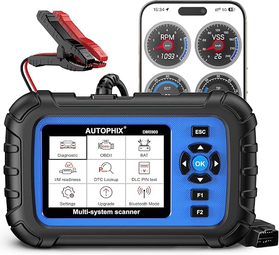 AUTOPHIX DM5900 OBD2 Scanner Diagnostic Tool, Car Scanner Read & Clear Engine, ABS, SRS, Transmission Codes, Tests 12V Battery Health with Clamps, Checks I/M Readiness for Smog, Free Lifetime Updates