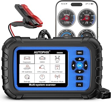 AUTOPHIX DM5900 OBD2 Scanner Diagnostic Tool, Car Scanner Read & Clear Engine, ABS, SRS, Transmission Codes, Tests 12V Battery Health with Clamps, Checks I/M Readiness for Smog, Free Lifetime Updates