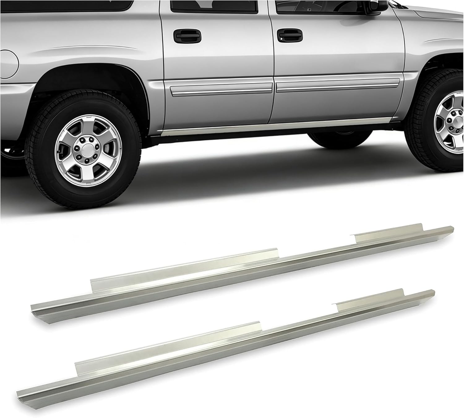 ALMULOO Rocker Panels Compatible with 2000-2006 Chevy Suburban/GMC Yukon XL 4Dr,Silvery Steel Replacement