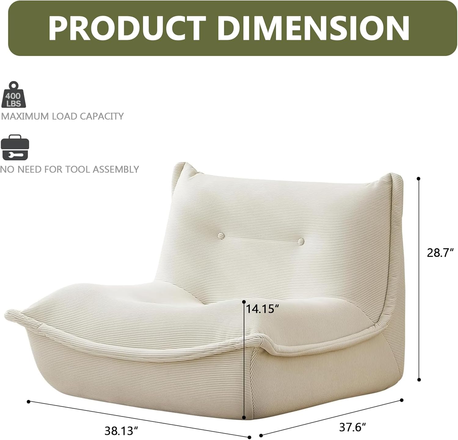 Bean Bag Chair,Memory Foam Bean Bag Chairs,Filled with High-Resilience Memory Foam,Skin Friendly Corduroy Fabric,for Living Room, Bedroom, Apartment