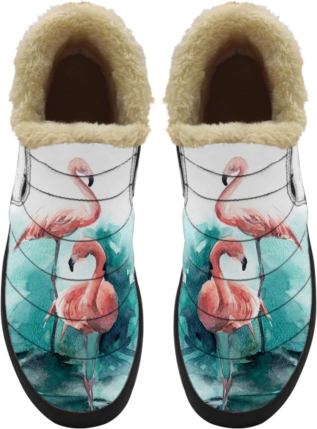 Winter Shoes for Women Flamingo Snow Boots Low Top Fashion Sneakers Slip on Ankle Booties Valentines Day Gifts