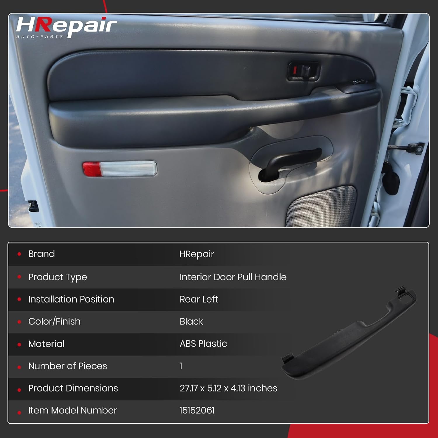 Rear Left Door Armrest Panel fits for 1999-2006 Chevrolet Suburban Tahoe Avalanche & GMC Yukon Sierra & Cadillac Escalade Door Handle Pull Replaces#15152061 - Black