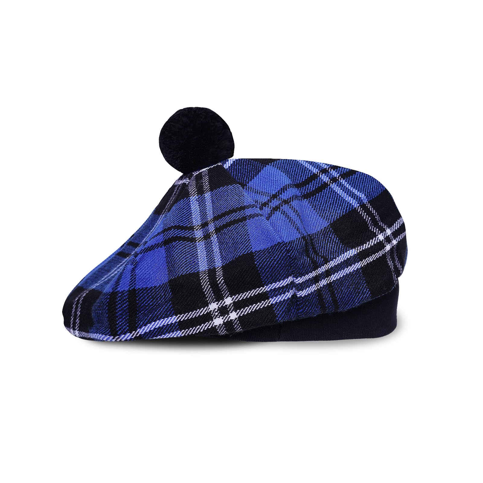 Scottish Tam O’ Shanter Hat Tartan Bonnet Pom Pom Wool Flat Cap One Size