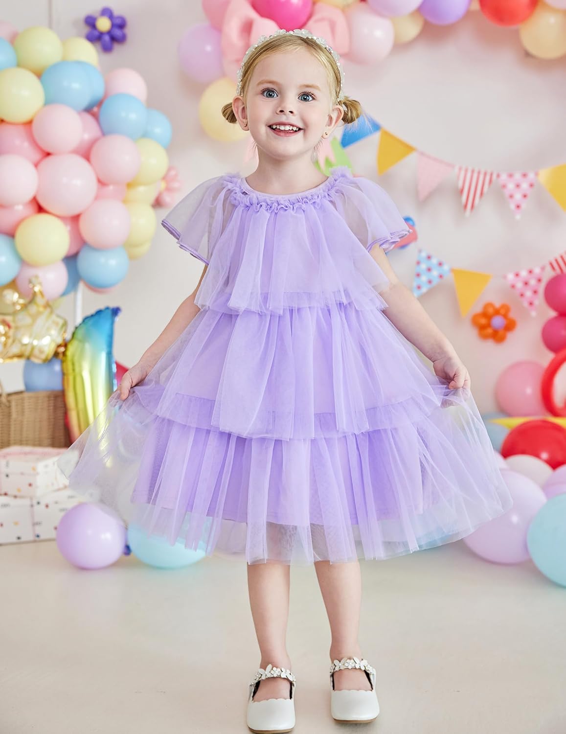 Arshiner Girls Tulle Dress Toddler Layered Tutu Dresses Rainbow Sequin Summer Party Birthday Wedding Cake Dress Photo Shoot - Image 4