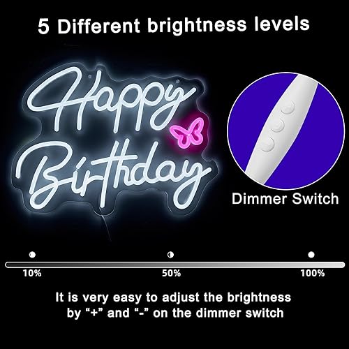 Miniatura 4 de Letrero de cumpleaños con atenuador de 5 modos, letrero de neón de feliz cumpleaños para telón de fondo, letrero luminoso de feliz cumpleaños,
