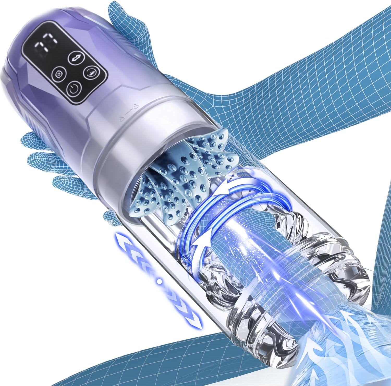 Masturbateur Électrique Homme mains avec 7 Modes Télescopiques, Rotation, Vibration et Aspiration – Automatique Jouet Sexuel Masculin, Effet Langue & Blowjob, Massage du Pénis Sex Toýs