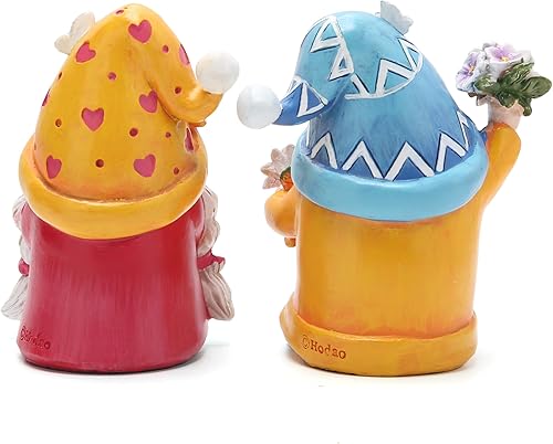 Miniatura 3 de Hodao 2 gnomos de primavera, adornos de gnomos de flores, regalos de decoración, figuras de verano, gnomos de primavera para decoración de jardín al