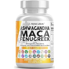 Clean Nutraceuticals Ashwagandha Maca Root Fenugreek Supplement with Tongkat Ali Ginseng - Assists with Stress, Mood & Thyroid - Ashwagandha Capsules Fenugreek Caps - 1 Pack