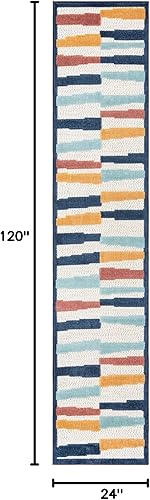 Miniatura 2 de Unique Loom Belize Outdoor Collection - Alfombra Lamanai (2 x 10 pies, color marfilazul marino)