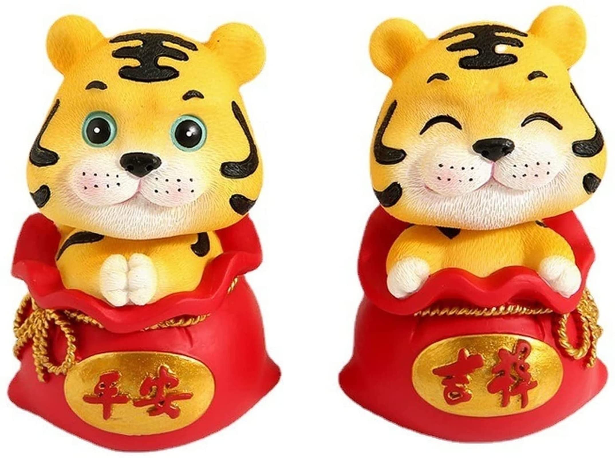 KEAIDO 2022 Decorazione di Capodanno Cinese Tigre Zodiaco Carino Figurine Ornamento Festa di Primavera Lunare Mascotte Fortunato Ricchezza Fu Tradizionale Holida Home Car Decor (2 Pz/1 Set)