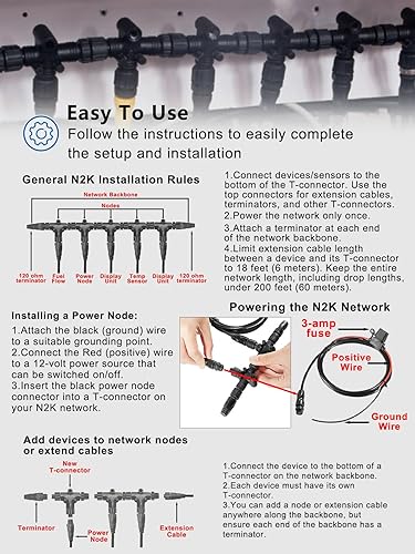 Miniatura 6 de Kit de inicio de red NMEA 124-69, terminadores de nodo NMEA 2000, conexión NMEA2000 con conector T reemplazar OEM 124-69, compatible con Lowrance