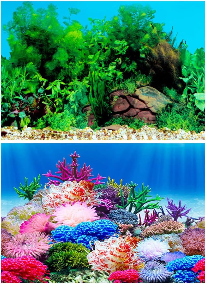 ZIIYAN Aquarium Background, Double Sides Fish Tank Backdrop Decoration Paper Cling Decals Sticker Pictures (G, 11.8" x 24.5")