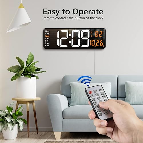 Miniatura 3 de Zgrmbo Reloj de pared digital grande de 16 pulgadas con control remoto, pantalla grande LED reloj de pared para sala de
