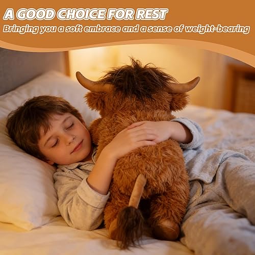 Miniatura 2 de Animales de peluche con peso de vaca de las tierras altas, 4.2 libras de peluche de vaca de las tierras altas con peso para niños y adultos,