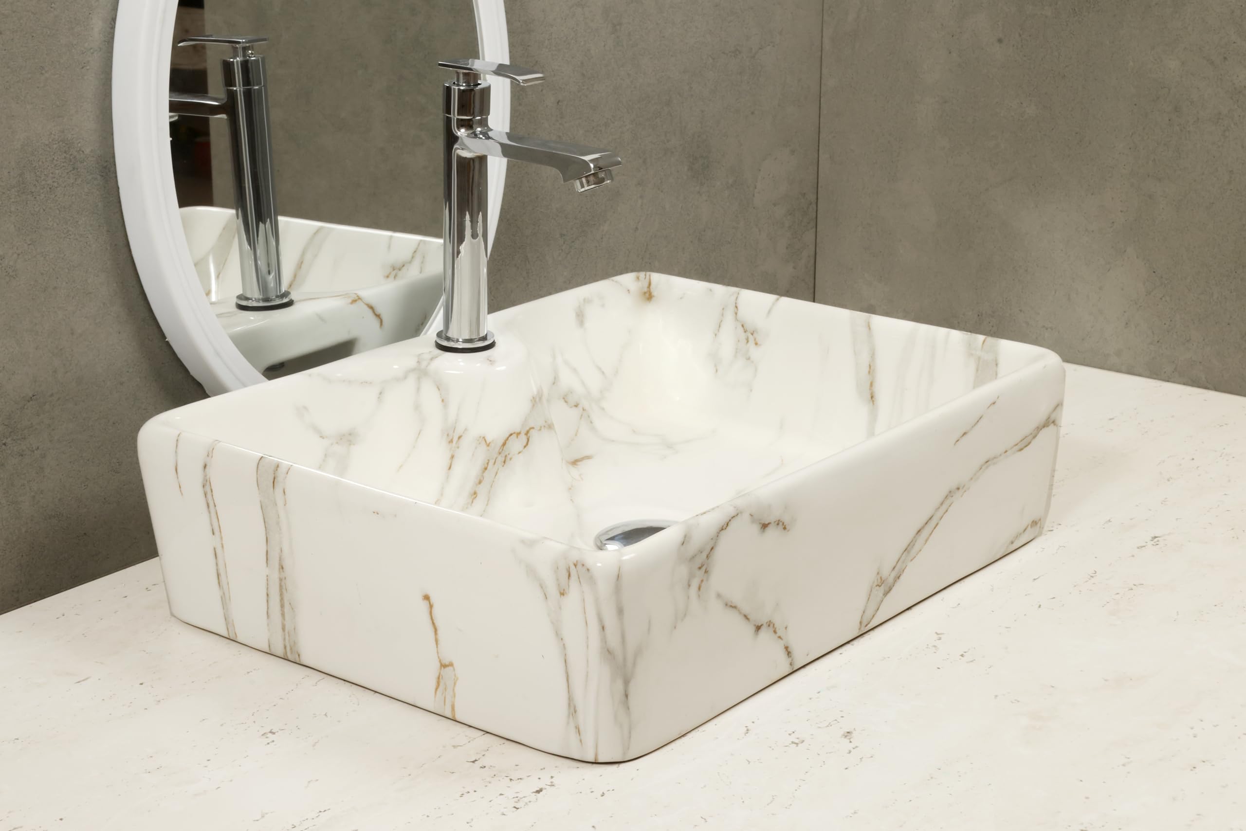 HISRE Ceramic Table Top Vessel Sink Wash Basin Oval Shape Over Counter Wash Basin For Bathrooms & Living Room 19 X 14 X 5 Inch (Style - 2) 1103, photo 2 of 4