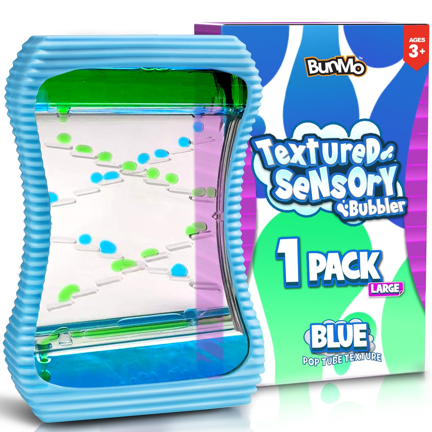 BUNMO Liquid Motion Bubbler Large Sensory Toy for Kids & Adults – Gentle Fidget Toy for Mindfulness – Stimulating Visual Sensory Experience – Colorful Bubble Fidget Timer for Desk & Travel - Blue