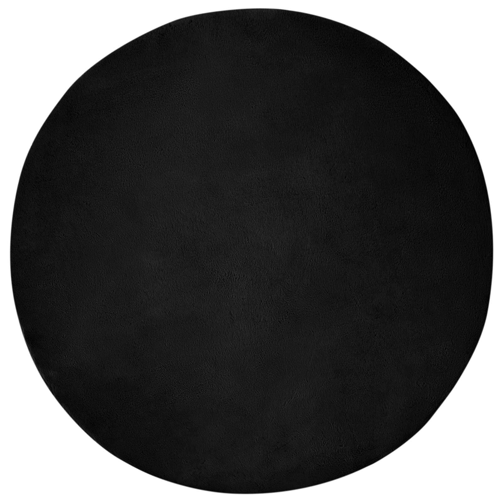 Kunstfell Teppich Rund 120x120 cm Schwarz, Weicher Fellteppich aus Polyester, Rutschfester Kuschelteppich für Wohnzimmer Schlafzimmer und Flur, Moderne Wohndeko