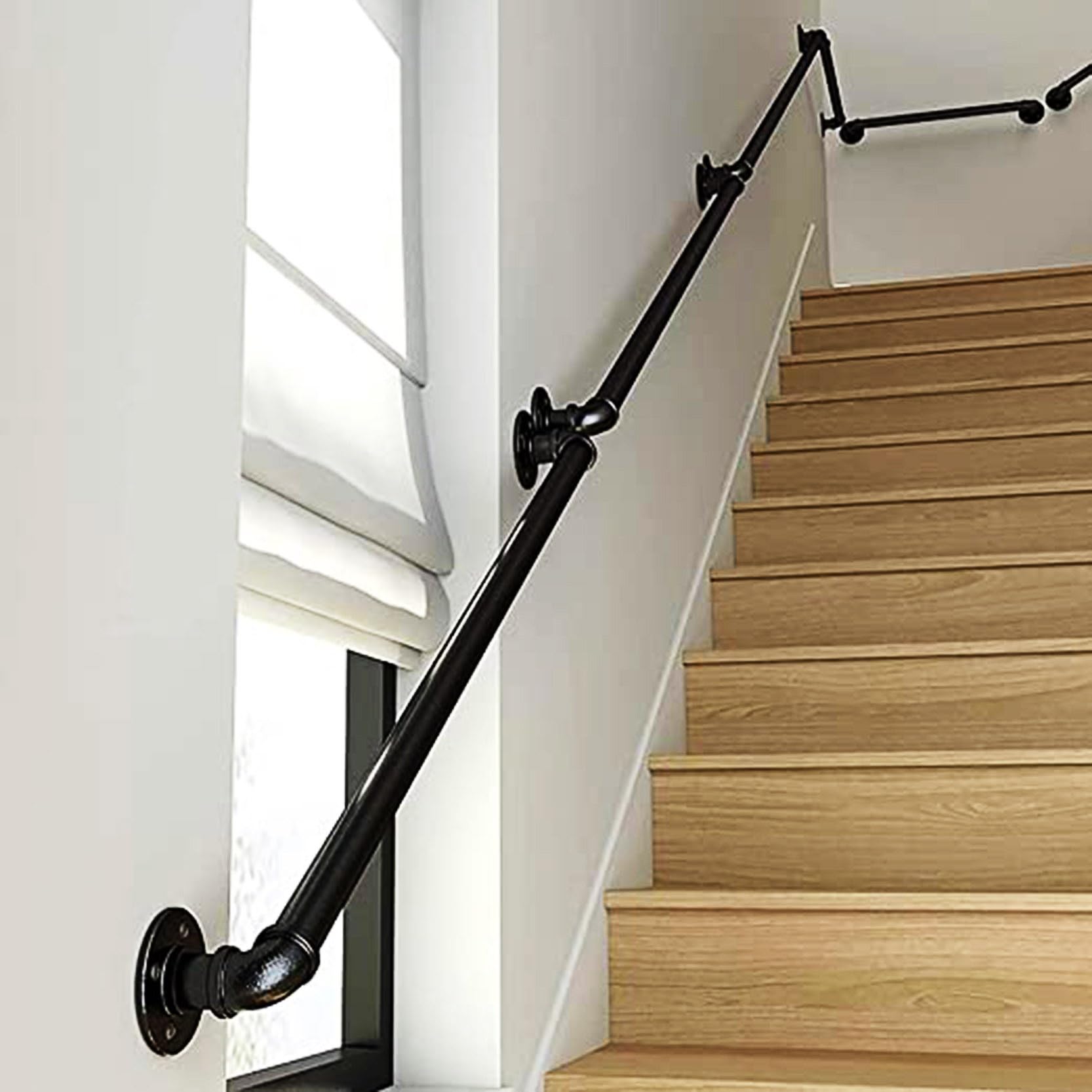 FKXSXAZ Stair Handrail for Indoor,Wall Mounted Staircase Railing,Industrial Wrought Iron Pipe Grab Bar,Matte Black Non-Slip Stairs Hand Rail Outdoor Loft Porch(Size:70cm/27.6in)