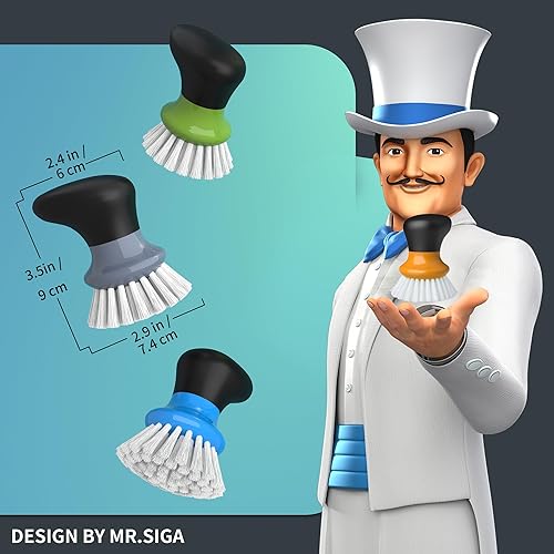 Miniatura 10 de MR.SIGA Cepillo para fregar platos, cepillo de palma con agarre ergonómico, cepillos de cocina para platos, azul, paquete de 2