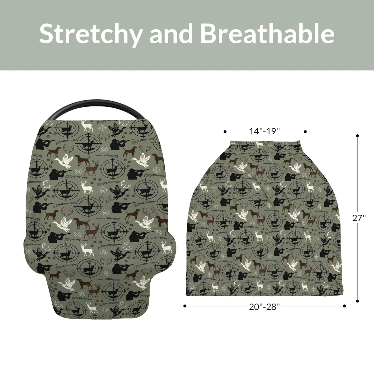 Green Hunting Deer Hunting Duck Baby Car Seat Covers Dog Hunter Stretchy 5-in-1 Cover Hunting Animals Lover Gift Adjustable Infant Carseat Canopy Cover Elk Duck Hunter Breathable Nursing Cover-Up