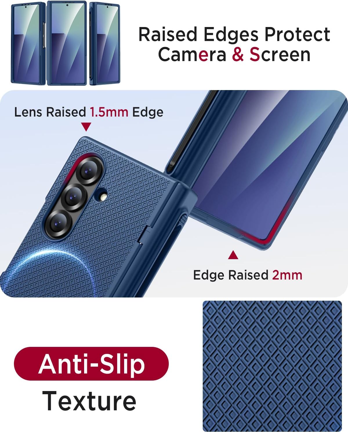 Miimall for Samsung Galaxy Fold 7 Magnetic Case with S Pen & S Pen Holder & Hinge Protection, Ultra Thin, Full Body, Heavy Duty, Galaxy Z Fold 7 Stylus Mag Case Anti-Slip Shockproof Durable, Blue