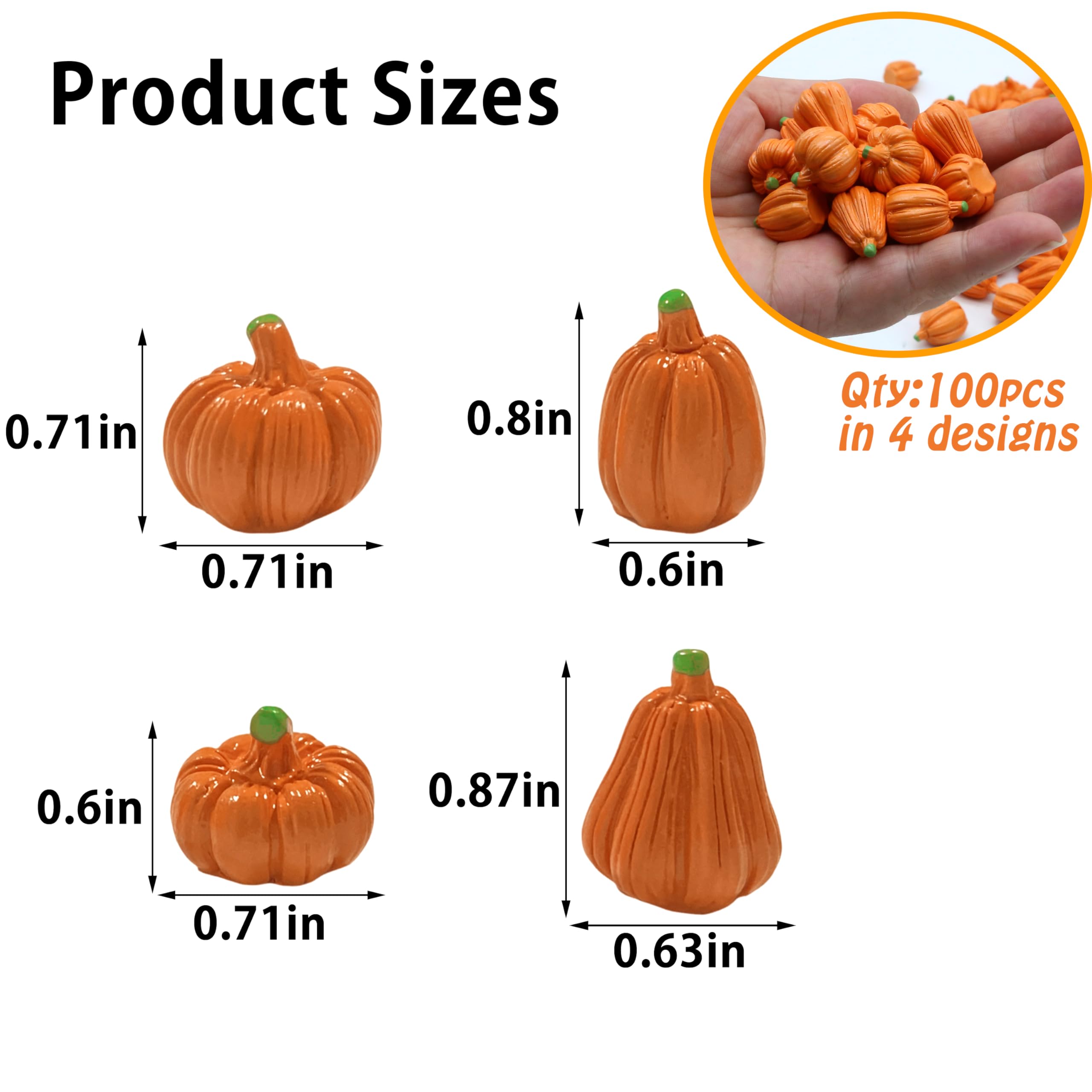 FESTGLOX 100Pcs Mini Pumpkins for Crafts, Resin Small Pumpkin Decor, Decorative Miniature Pumpkin, Fake Tiny Orange Pumpkins for Decorating in Bulk for Vase Filler, Fall, Thanksgiving, Halloween