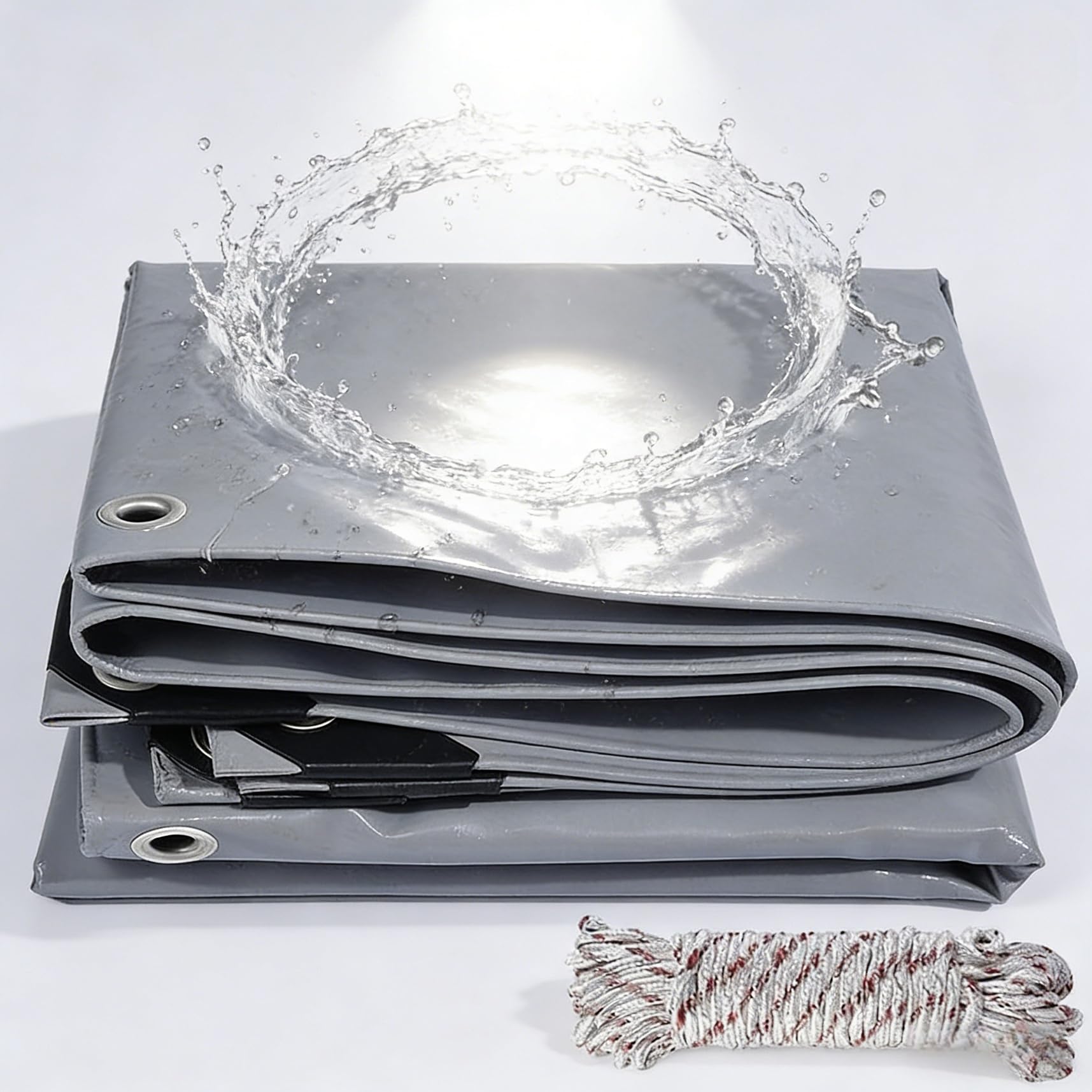 Lona impermeable gris de PVC de 140x240 cm con ojales para cubrir muebles de jardín o leña