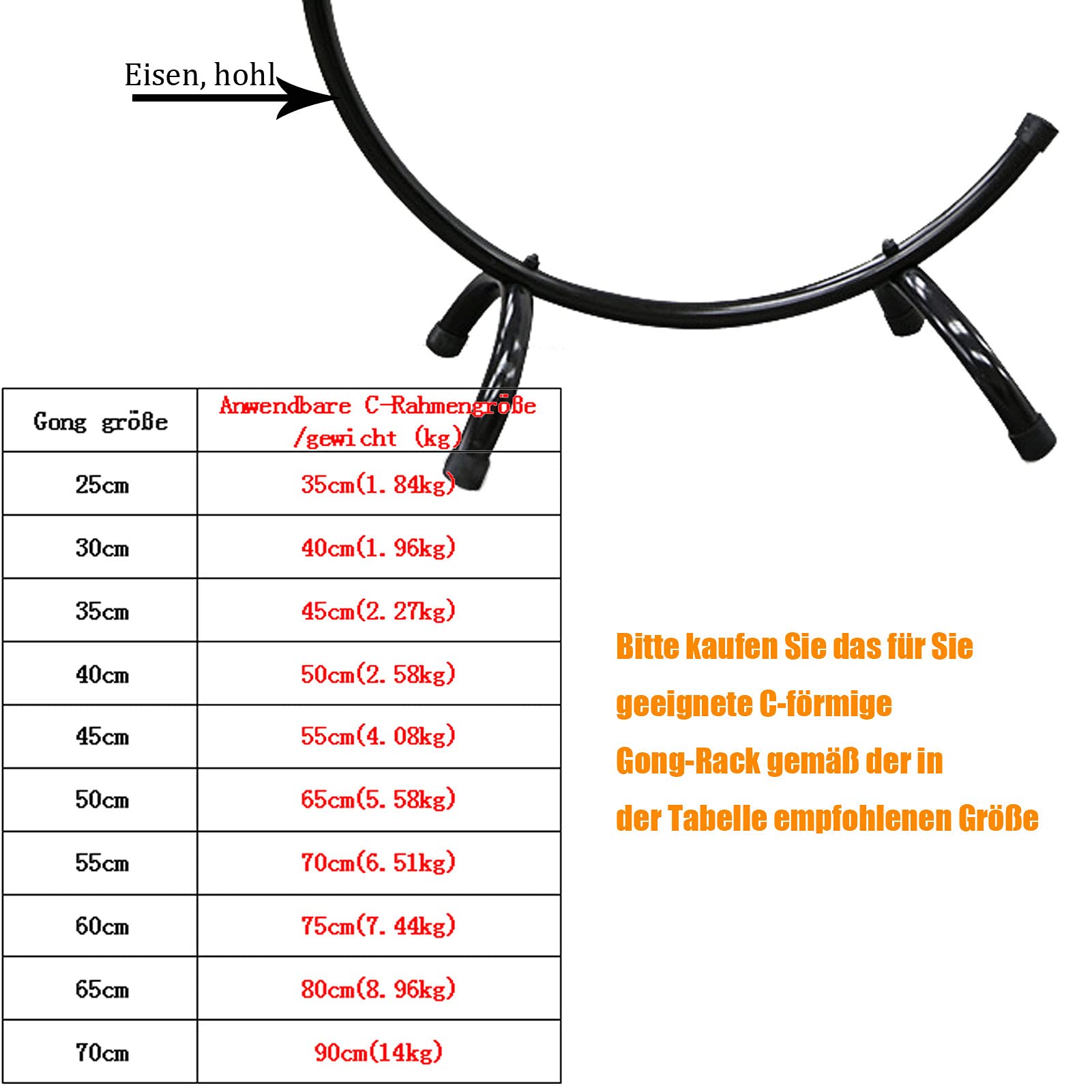 Gong Rack,C-Rahmen Gong Rahmen,Es ist das perfekte Accessoire für Ihre Gong gibt es Verschiedene Größen für Sie zur Auswahl,80cm