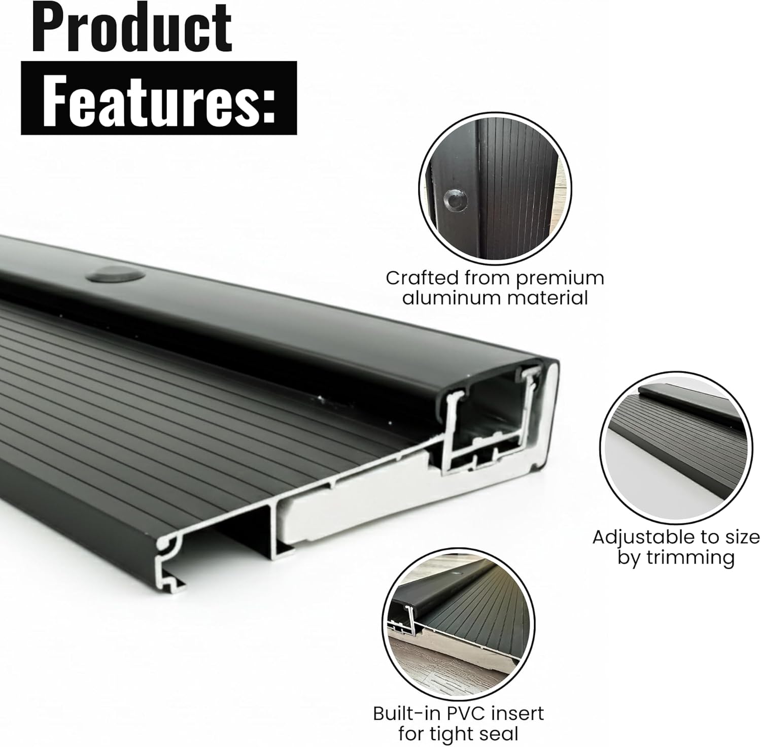 KC Hardware Adjustable Aluminum Threshold Waterproof Hidden Screws Add-on Extension Available Heavy Duty Commercial and Residential Black (36 inch)