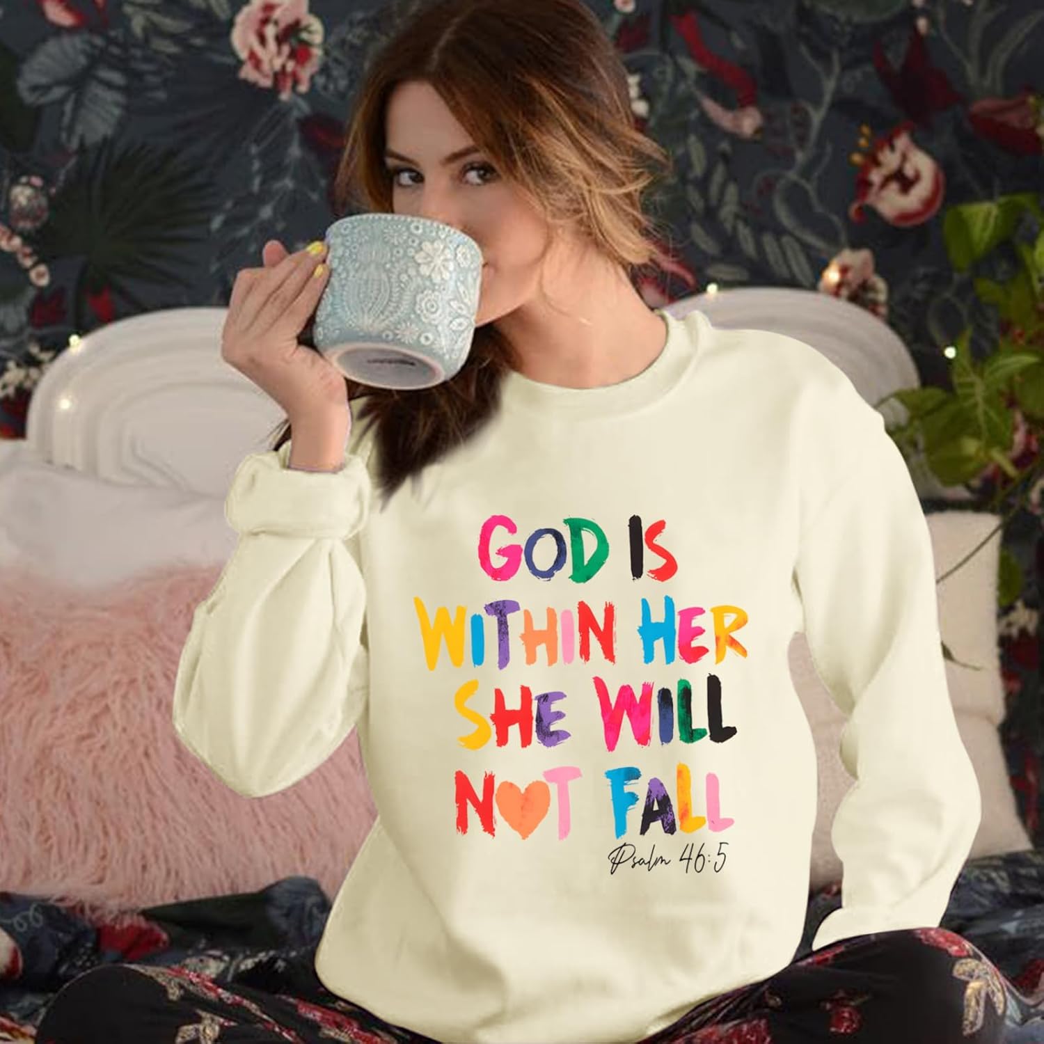 Christian God Is Within Her Sweatshirts for Women Jesus Faith Bible Verse Shirts Inspirational Hoodie Pullover Tops - Image 3