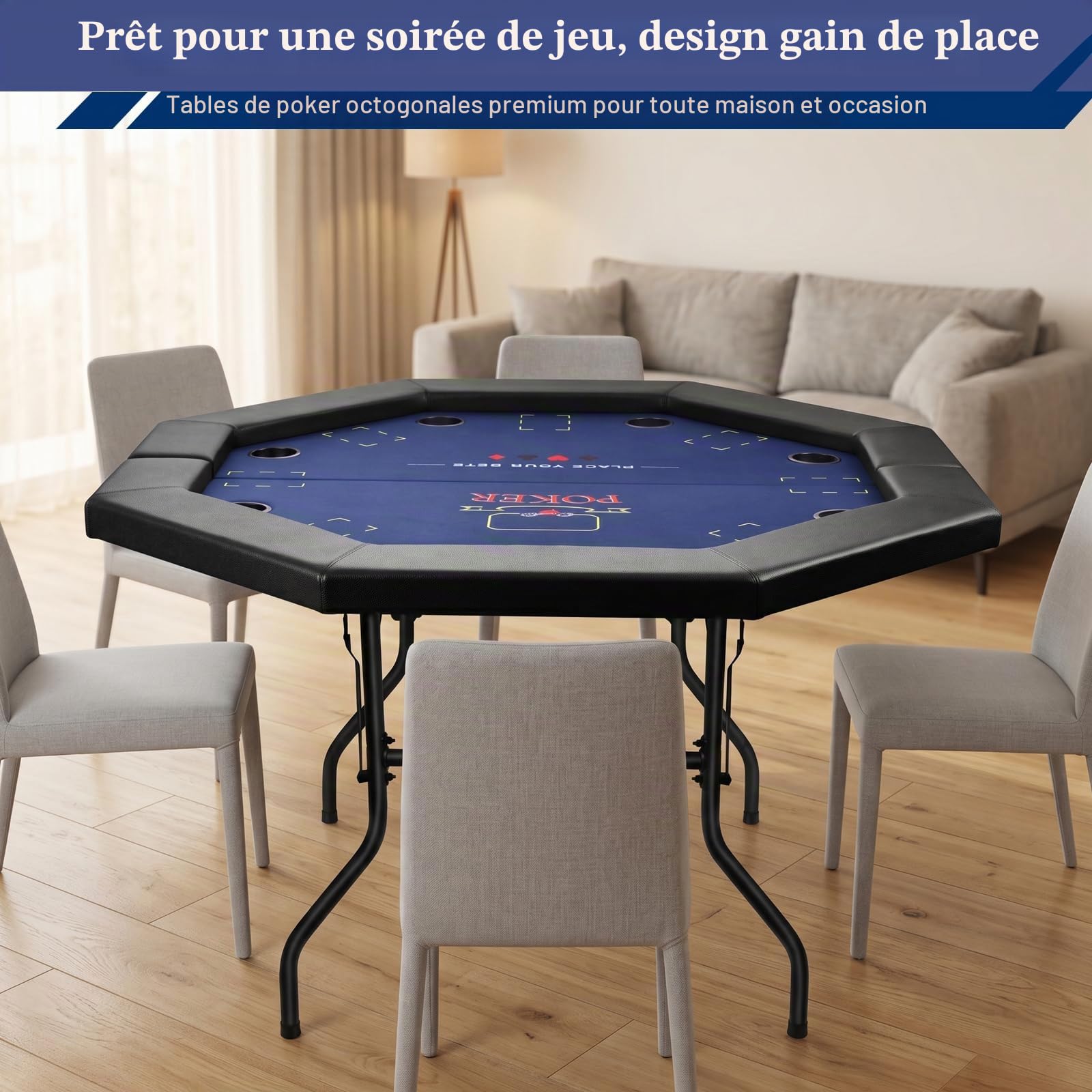 hotsizz Table de Poker 122cm | Table Poker pouvant accueillir 8 Personnes, Table de Poker octogonale, idéale pour Casinos, salles de Jeux et usages domestiques