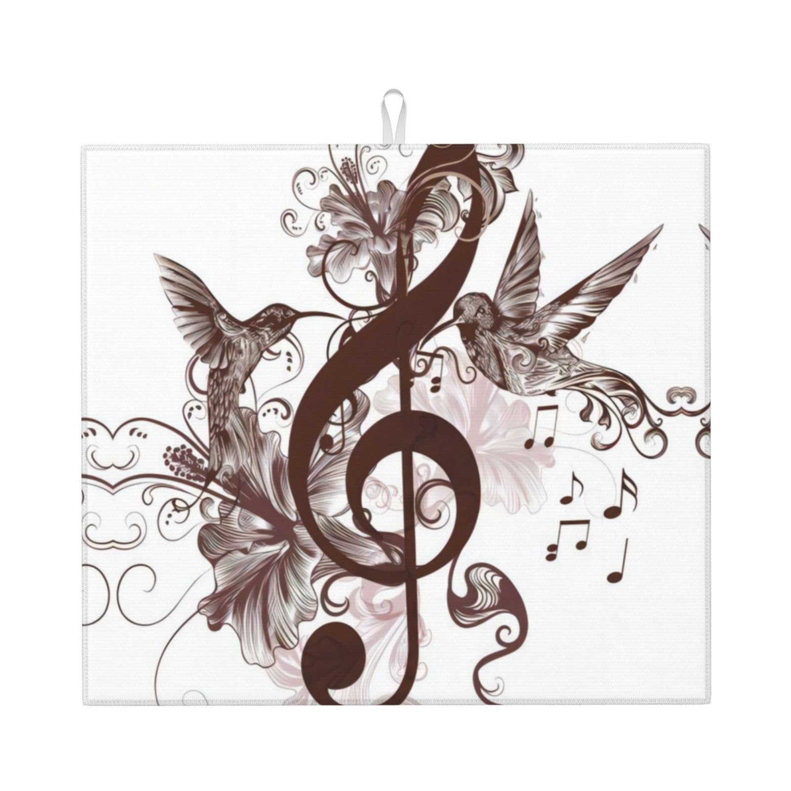 Yyhwhjde Black Music Symbol Prints Kitchen Drying Mat – Absorbent Dish Throw For Countertop, Non-Slip Layer With Vibrant Prints, Ideal For Housewarming