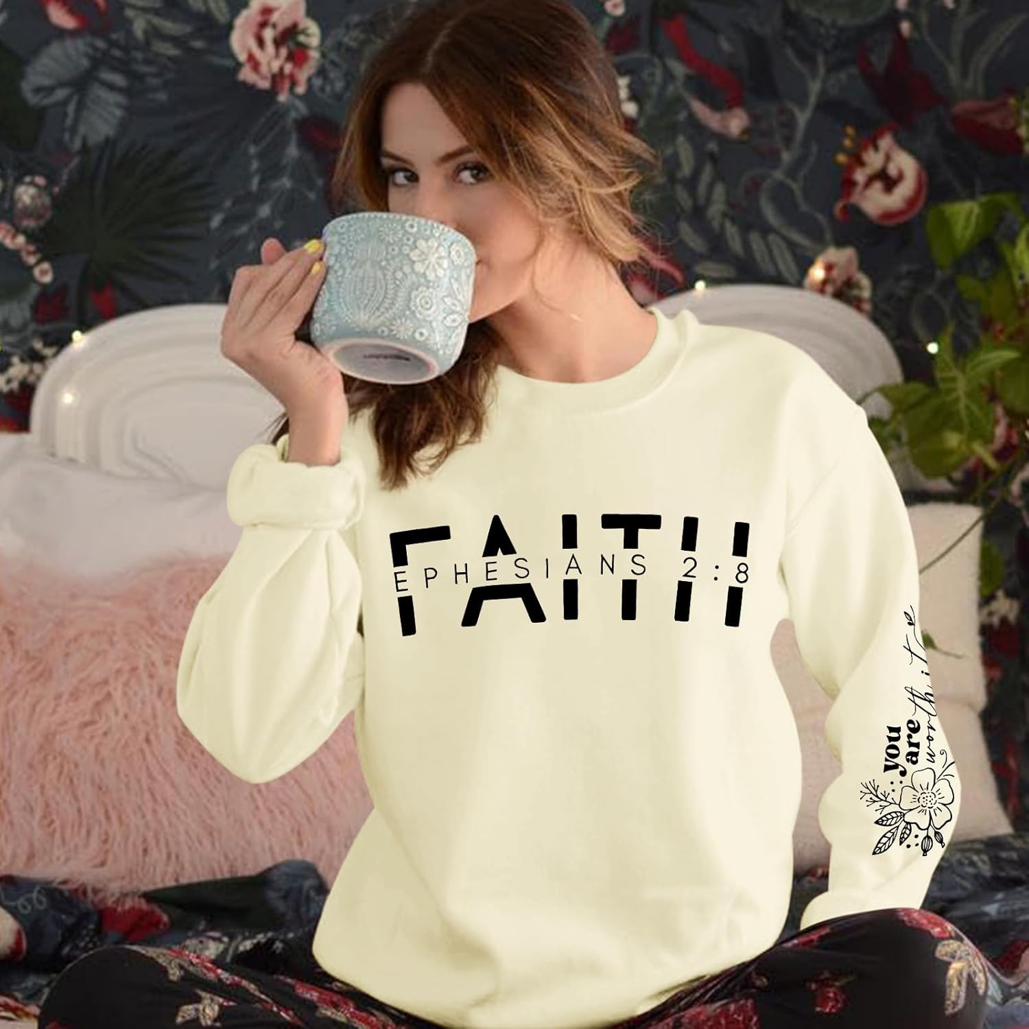 Christian Sweatshirts for Women Faith Jesus Sweatshirt God Graphic Pullover Religious Bible Verse Crewneck Shirts - Image 5