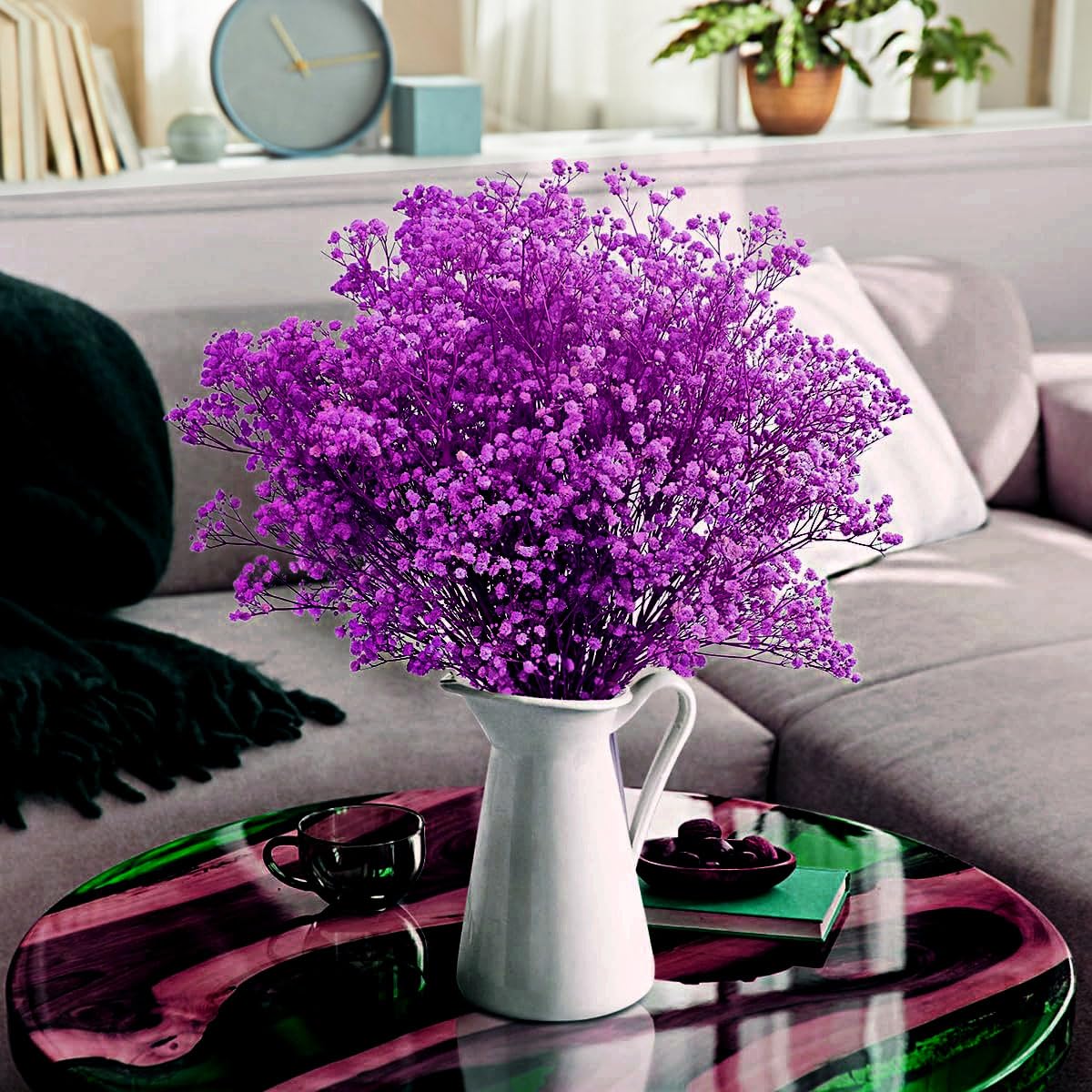 Viola Gypsophila Essiccata, 43cm Naturale Fiori Secchi stabilizzata Oltre 3000 Boccioli, Gypsophila Secchi per Matrimonio, Decorazione della Casa, Fai da Te e Partito