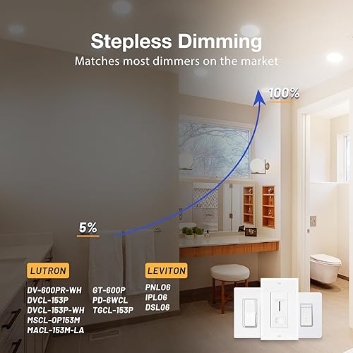 Vista 28 de Amico Paquete de 6 luces LED empotrables ultrafinas de 4 pulgadas 5CCT con caja de conexiones, 2700K/3000K/3500K/4000K/5000K seleccionables, 11W Eqv