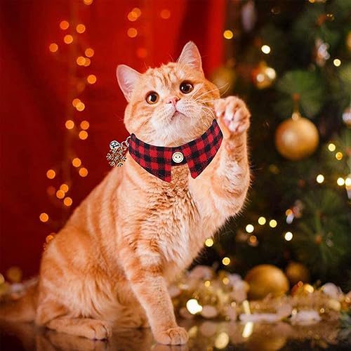 Miniatura 6 de STMK Paquete de 3 collares de gato de Navidad con campana, collares de gato de Navidad con corbatín, bandana, camisa, campana, árbol de Navidad,