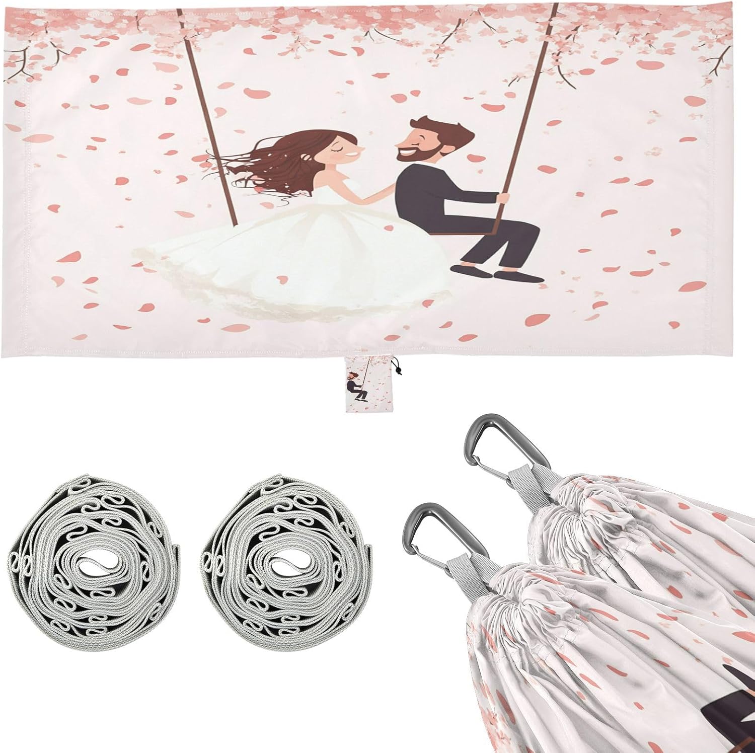 ALAZA Wedding Couple Swing Flowers Camping Hammocks Single or 2 Person 500 lbs Portable Parachute Travel Hammock w/Tree Straps for Hiking Backpacking Indoor Outdoor