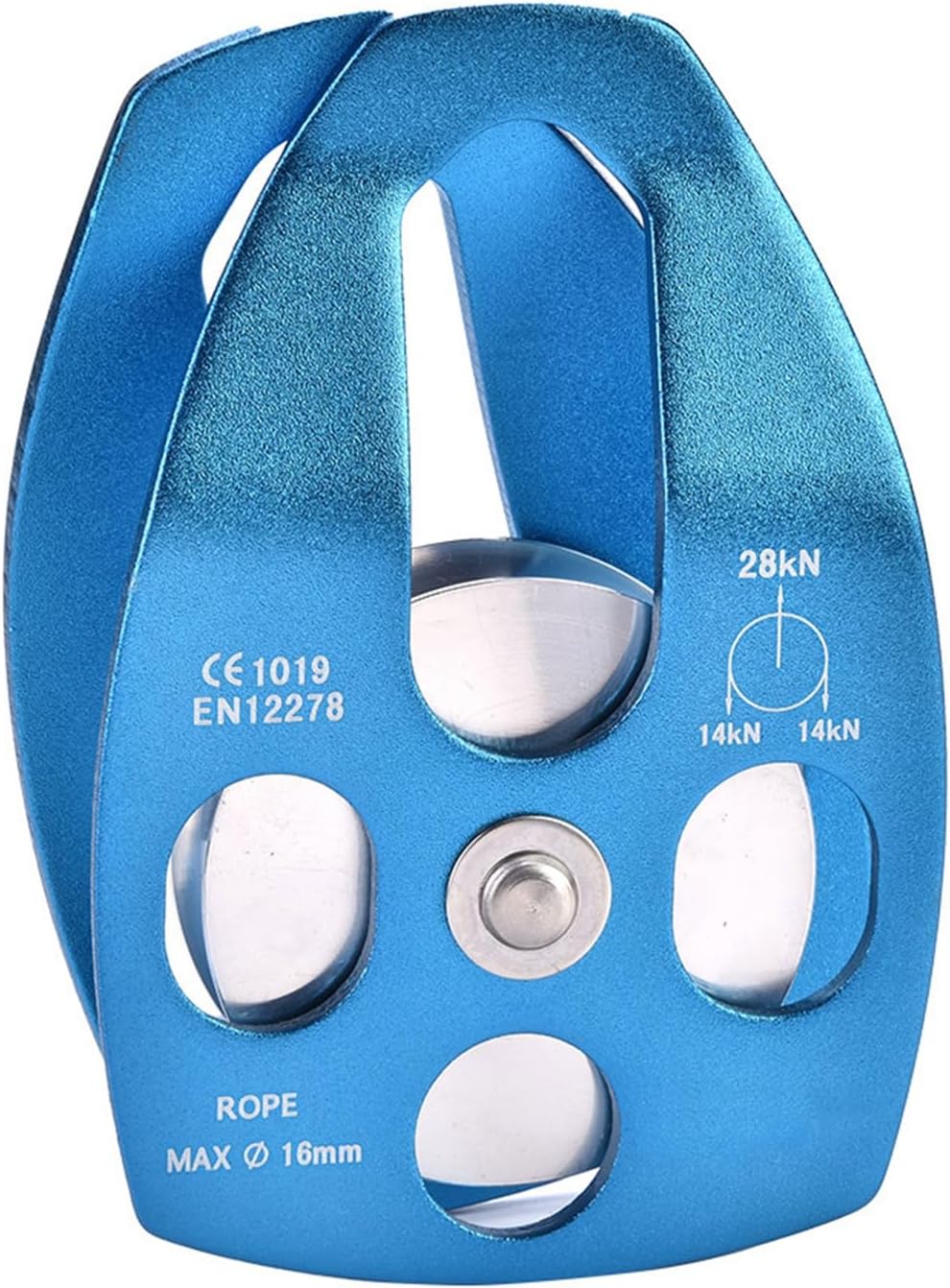 16KN Large Rescue Pulley Single Sheave, Portable Outdoor Climbing Pulley, Portable Outdoor Climbing Pulley, with Swing Plate for Backyard Zipline, Climbing & Rock Rescue Lifting (Blue (copper sleeve))