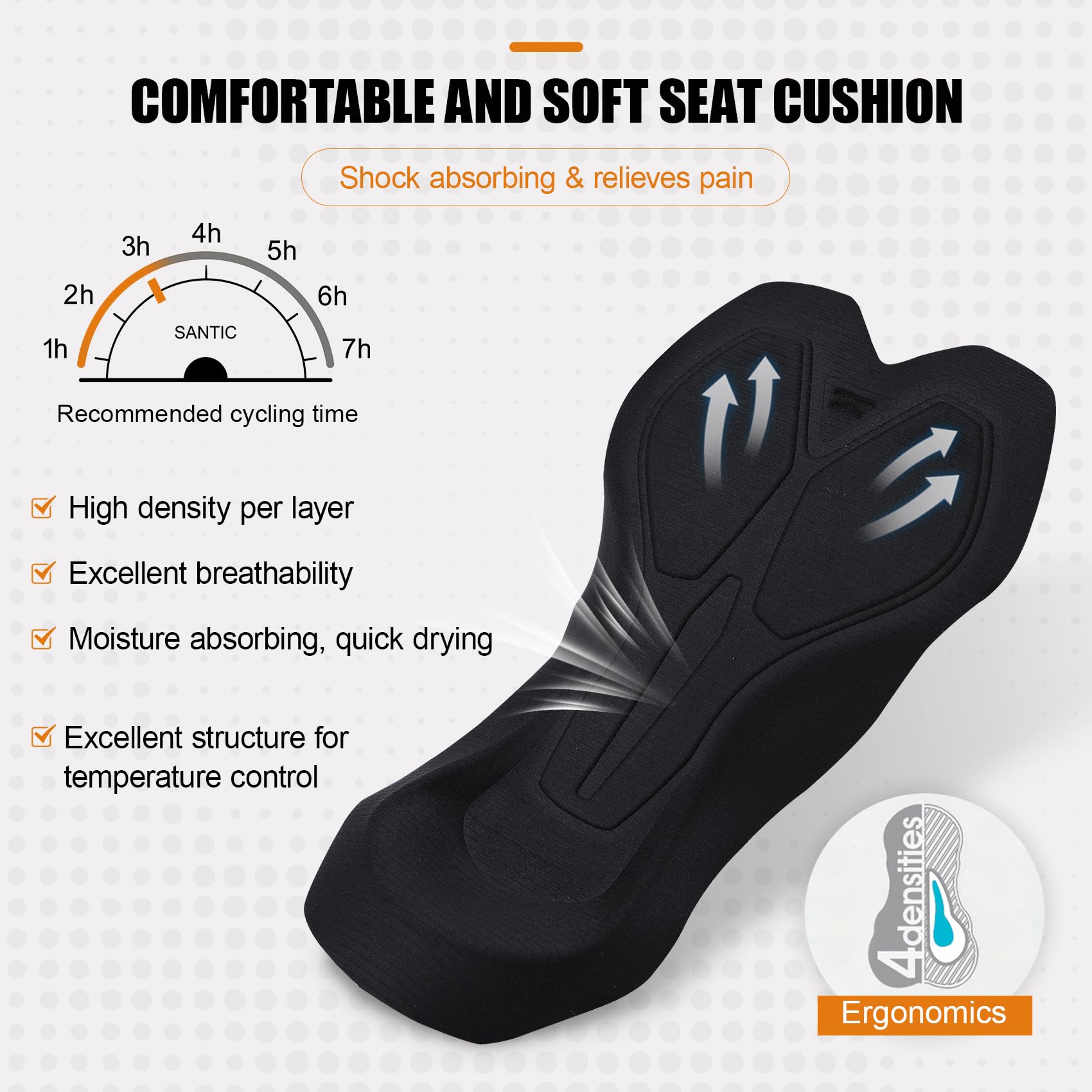 Santic Cuissard de cyclisme rembourré 4D pour homme avec poche