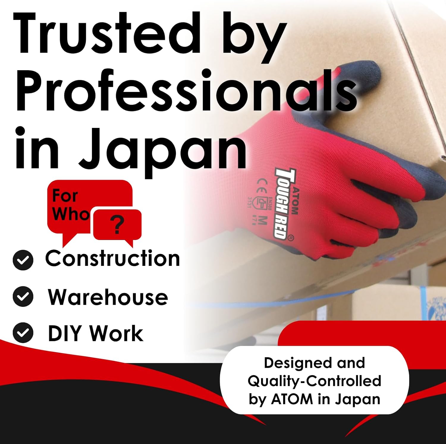 ATOM Work Gloves Men, Natural Rubber Coated, Lightweight Breathable Safety Gloves, Japanese Brand Quality