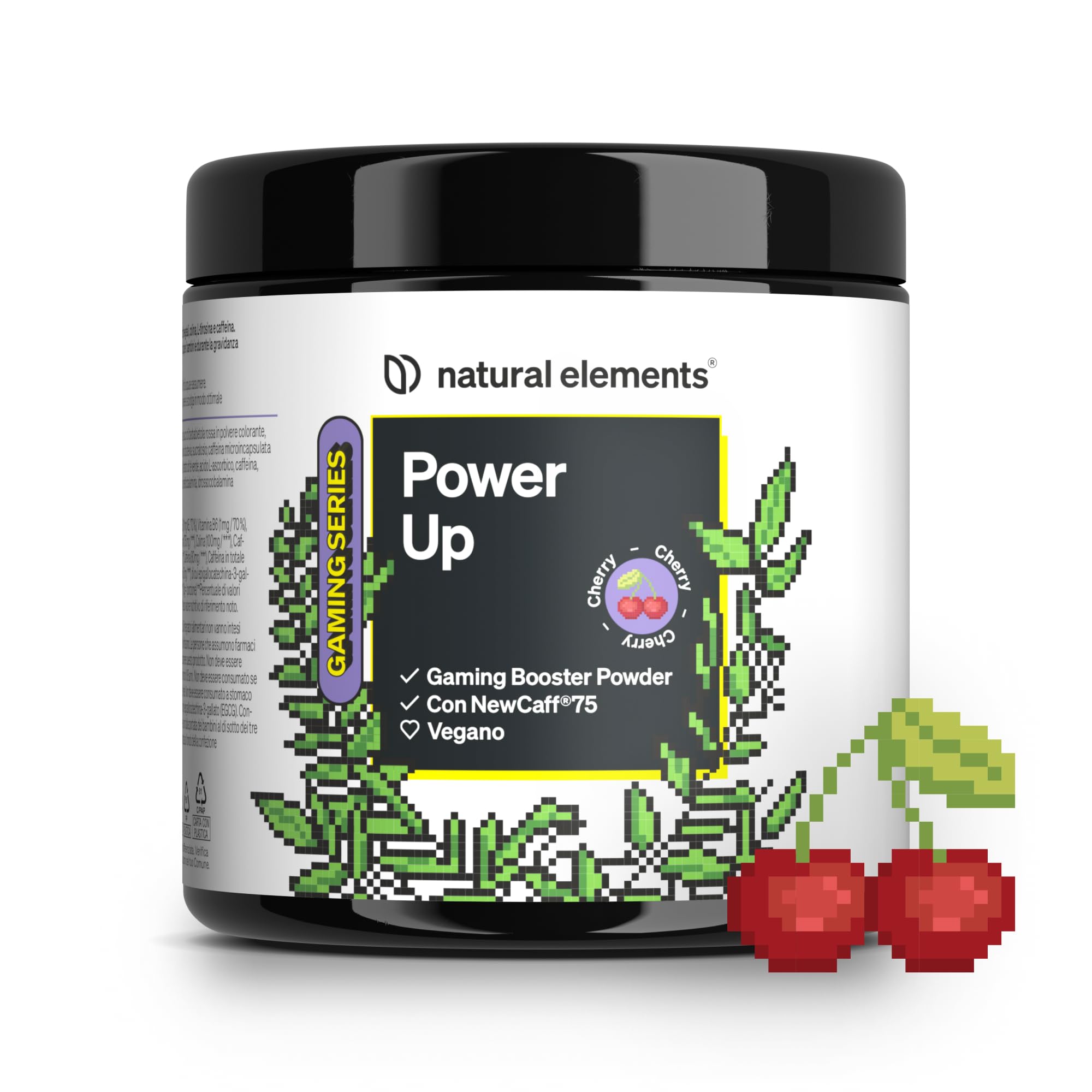 Power Up Cherry – booster con caffeina, NewCaff75, vitamine B, vitamina C, L-tirosina, estratto di Gingko e tè verde – 40 drink – vegano, alto dosaggio, con stevia – prodotto in Germania
