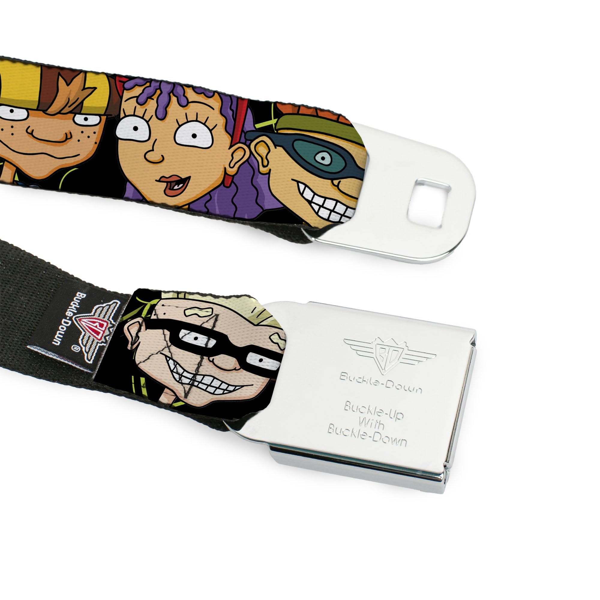 Buckle-Down Cinturón de Seguridad Hebilla Rocket Power Logo 4 Caracteres Primer Plano Negro Verde Azul 24 a 38 Pulgadas, 1.5" Wide-Fits Pant Size 24-38 Unisex Adulto